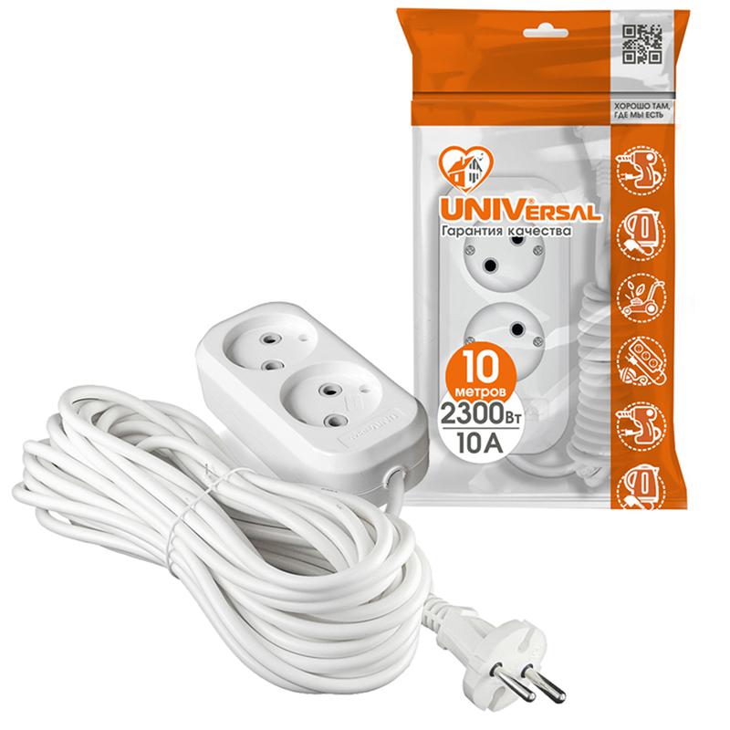 Удлинитель 2х10м без заземл. 10А IP20 Е-202 ПВС 2х1 АБС-пластик UNIVersal 9634265