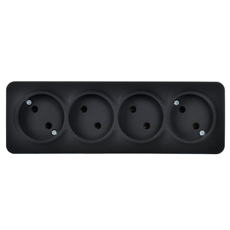 Розетка 4-м ОП GLORY РС24-2-ХЧм 10А без заземл. без защ. шторок черн. матов. IEK ERH40-K02M-10