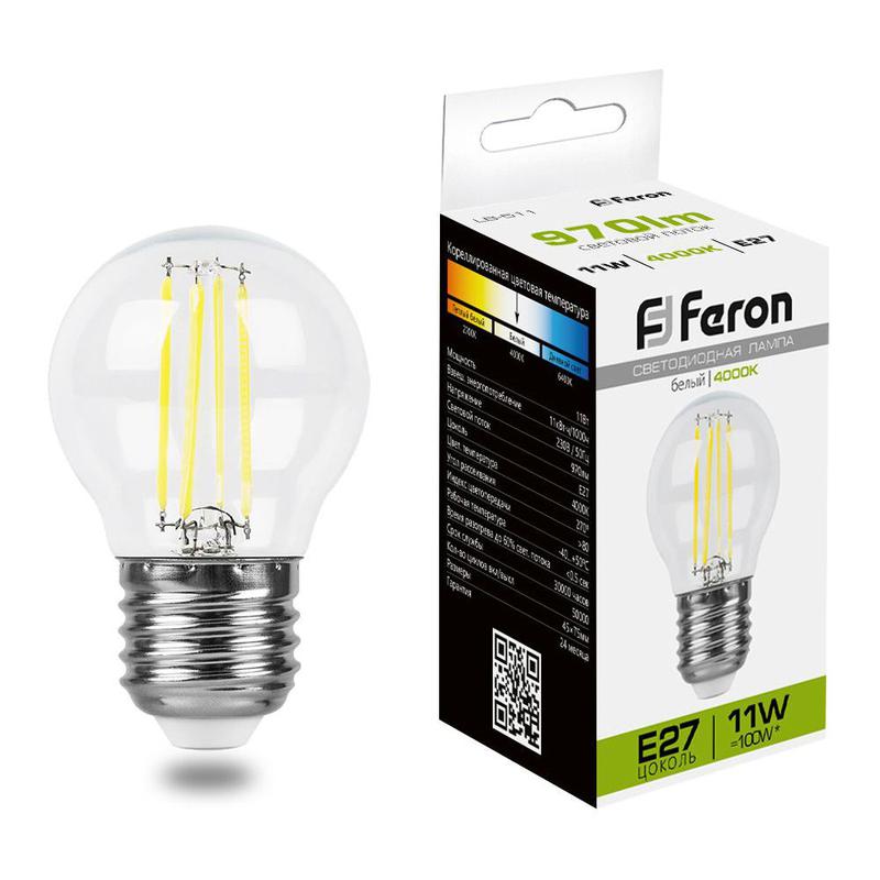 Лампа светодиодная 11Вт 230В E27 4000К прозрачн. LB-511 FERON 38016