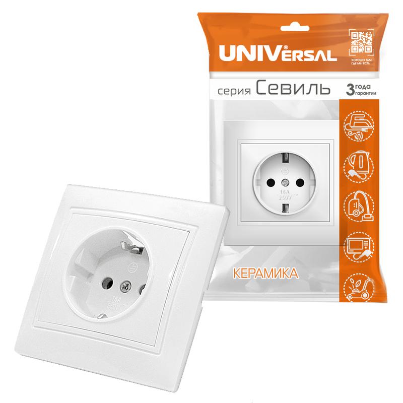 Розетка 1-м СП Севиль 16А IP20 с заземл. бел. UNIVersal С0028