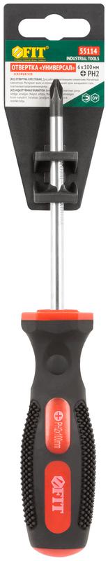 Отвертка "Универсал" CrV сталь прорезинен. ручка Профи 6х100мм РН2 FIT 55114