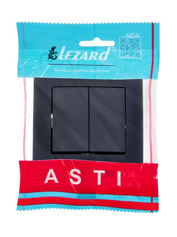 Выключатель 2-кл. 1п СП ASTI 10А IP20 в сборе черн. бархат LEZARD 7081-4242-101