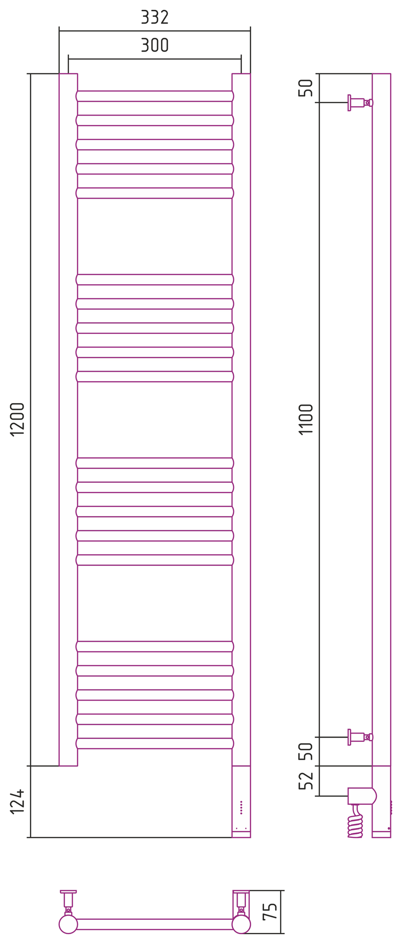 РЭБ "БОГЕМА 3.0" прямая 1200х300 / МЭМ правый (Матовое золото) 032-5805-1230