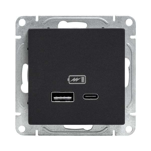 Розетка СП Эпика USB-A+С механизм черн. EKF UP1-SOB-USBA+USBC