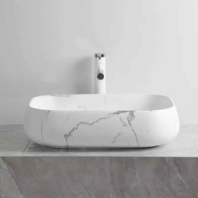 Раковина CR0086 MMW2 накладная, мрамор матовый белый, прямоугольная 565х400х145 Ceruttispa