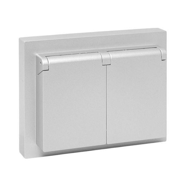 Розетка 2-м СП Эпика 16А IP44 с заземл. защ. шторки с рамкой с крышками механизм алюм. EKF UP1-SOA-211-44