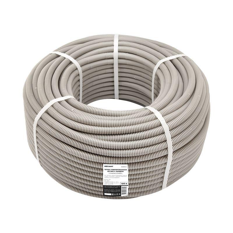 Труба гофрированная ПВХ тяжелая d16мм с протяжкой (уп.100м) Rexant 28-0016-60