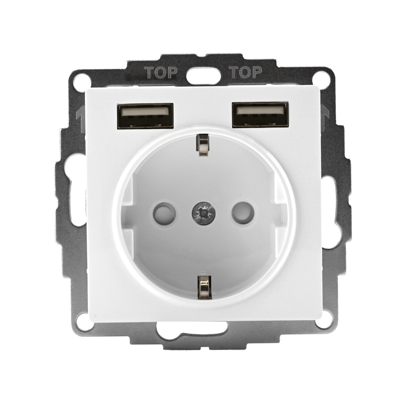 Розетка 1-м СП AtlasDesign 16А IP20 с 2-мя заряд. устройствами USB тип A+A 5В/2.4А 2х5В/1.2А механизм бел. SE ATN000130