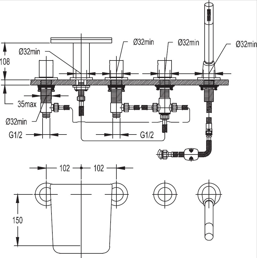 Смеситель на борт ванны CEZARES CASCADO CASCADO-F-BVD5-01