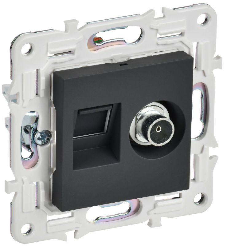 Розетка двойная TV+RJ45 кат.6E SKANDY SK-A15G графит IEK SK-AK20-2-K53