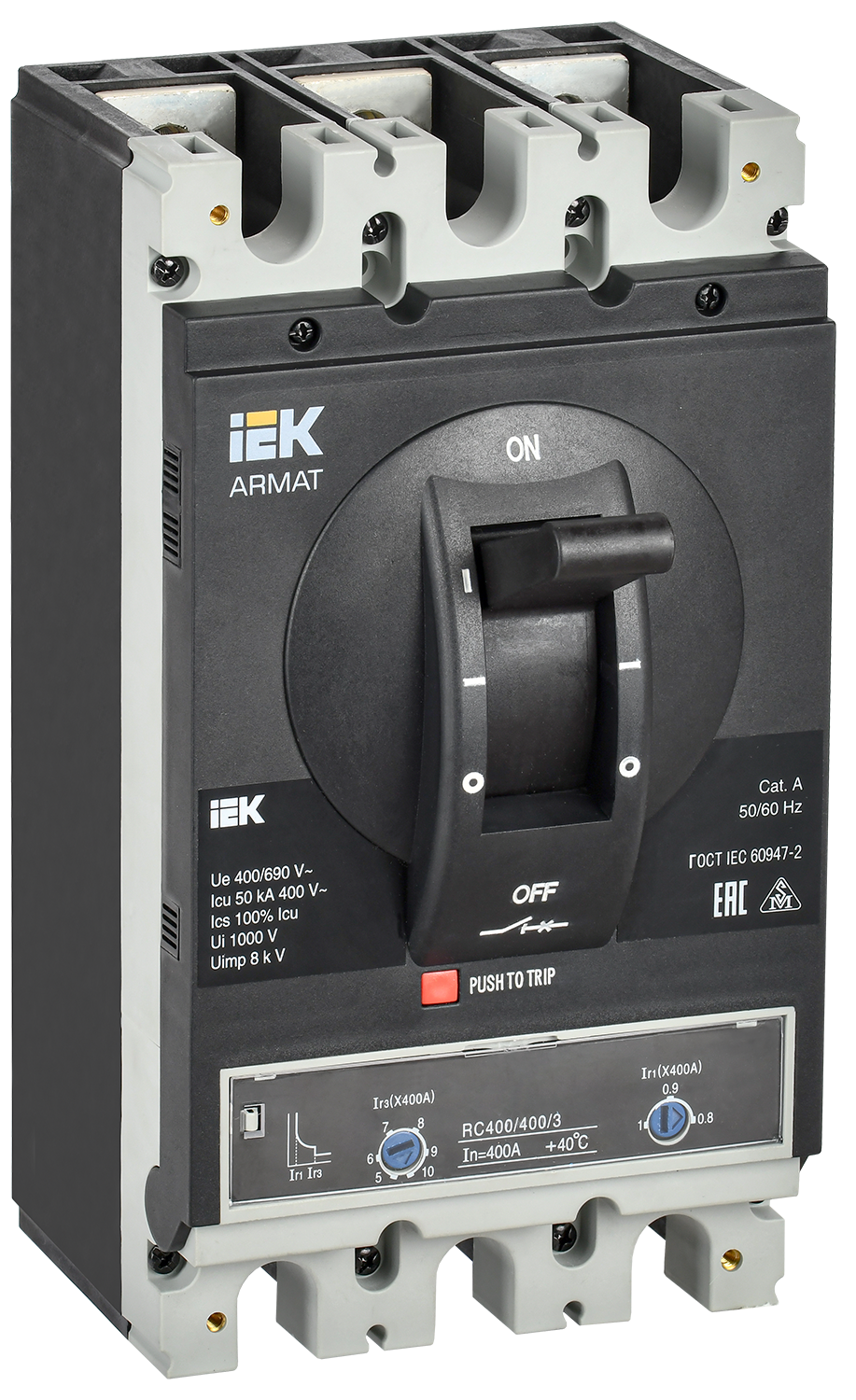 Автоматический выключатель в литом корпусе ARMAT 3P типоразмер H 50кА 400А расцепитель термомагнитный регулируемый