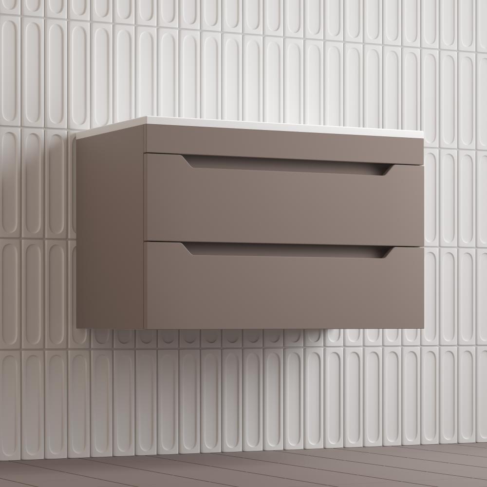 Тумба подвесная "Остин" под раковину Фортуна 80 2 ящ тауп темный эмаль PLUS