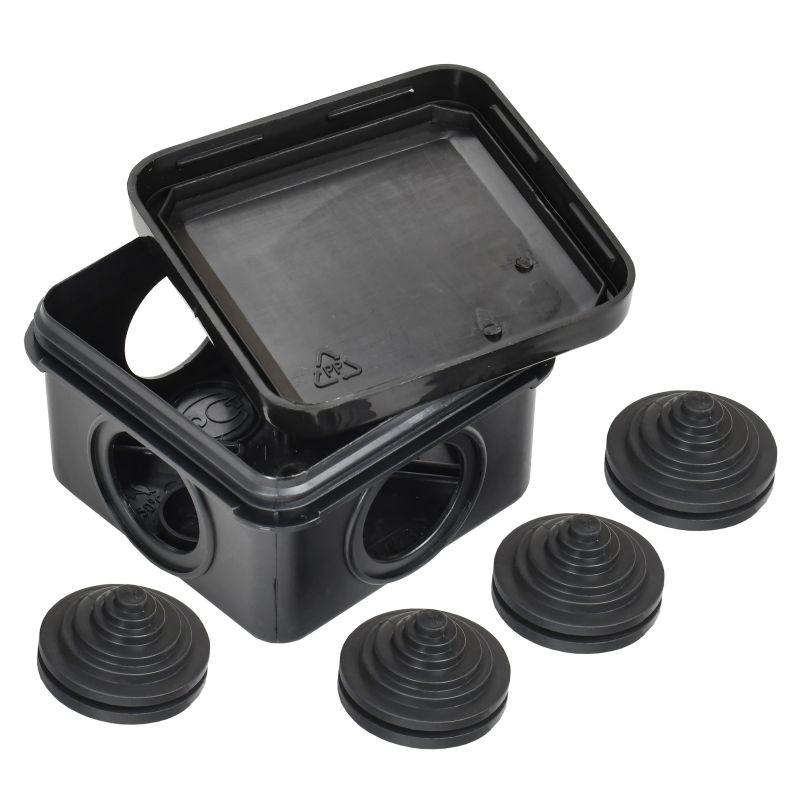 Коробка распаячная ОП 70х70х40 IP44 КМ41236 4 гермовводов черн. IEK UKO21-070-070-040-K02-44