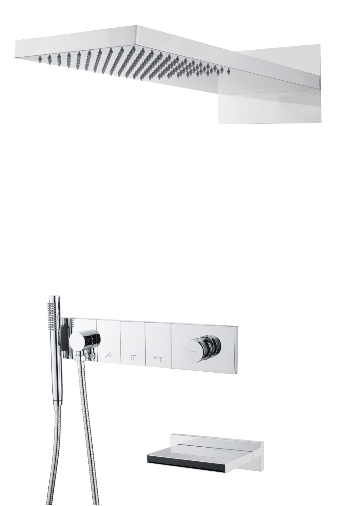 Встроенная душевая система  с изливом ZODIAC, трехпозиционная Chrome