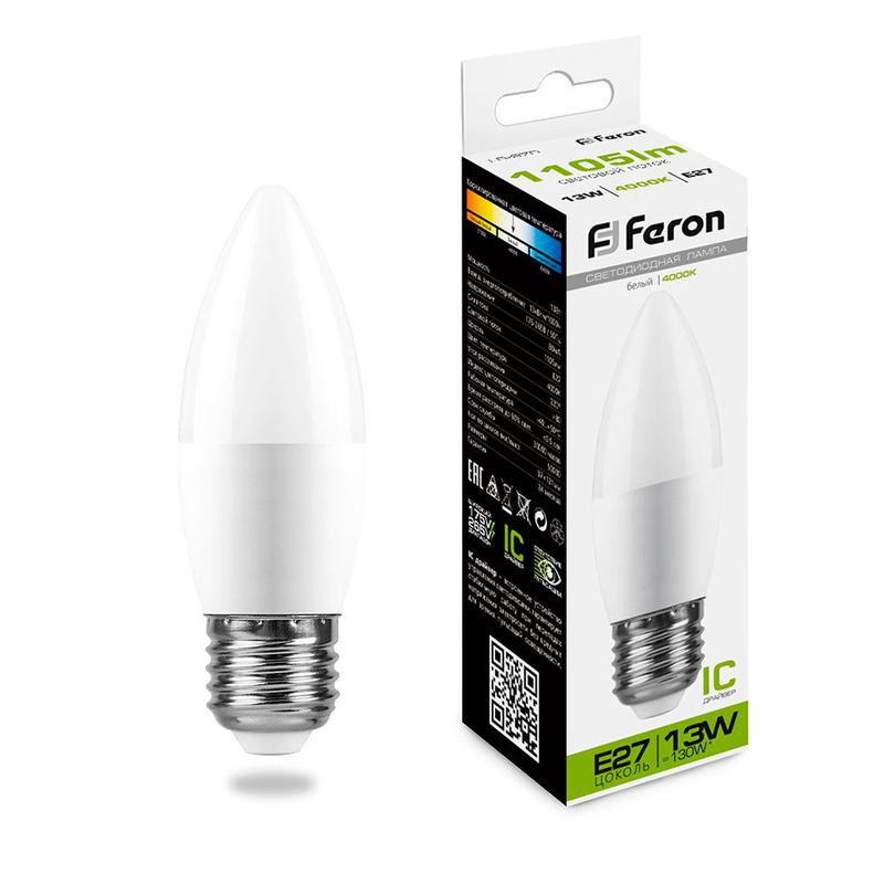Лампа светодиодная 13Вт 230В E27 4000К С37 LB-970 FERON 38111