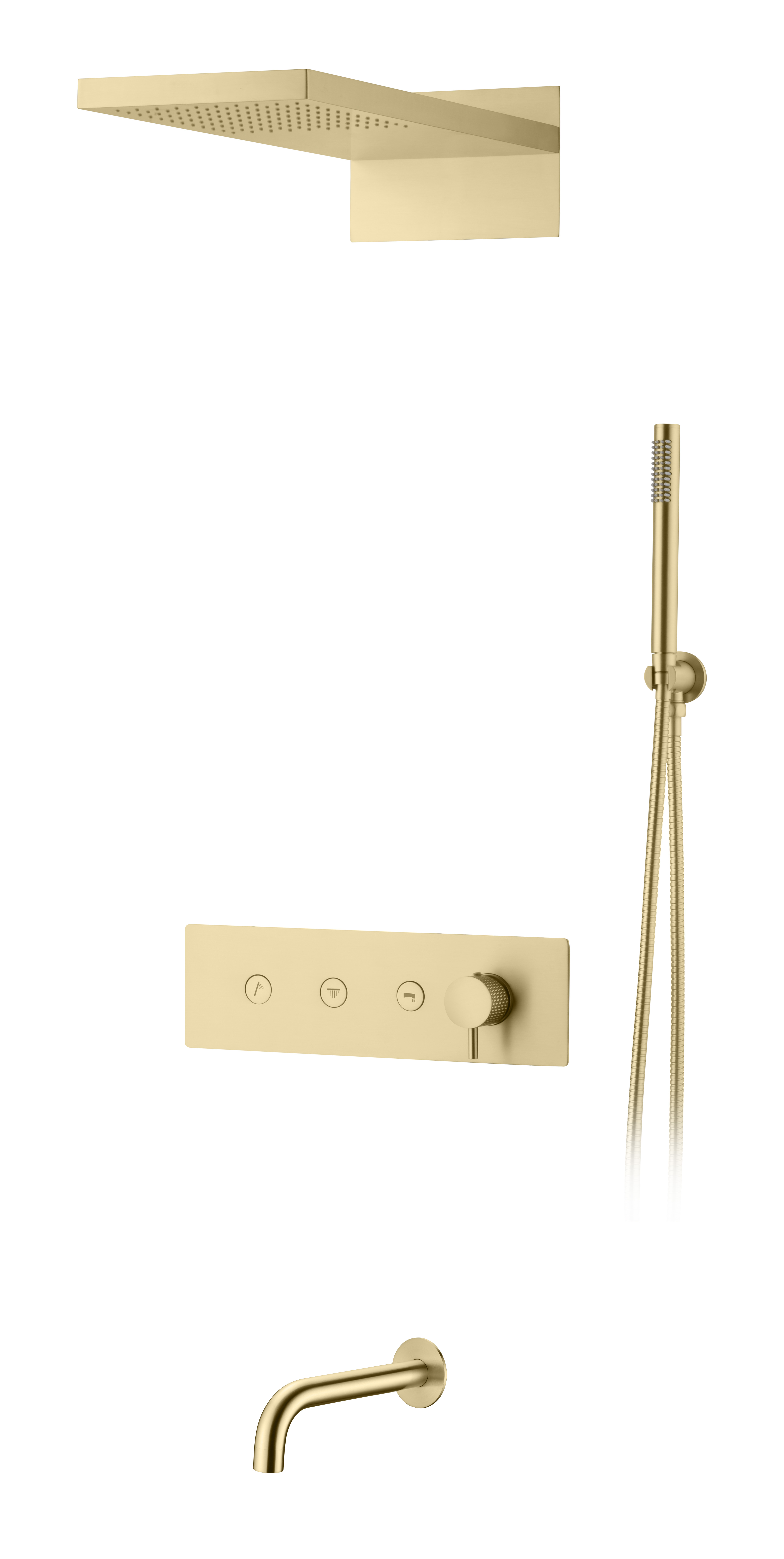 Встроенная душевая система FUSION с термостатом, трехпозиционная Matt Gold с изливом