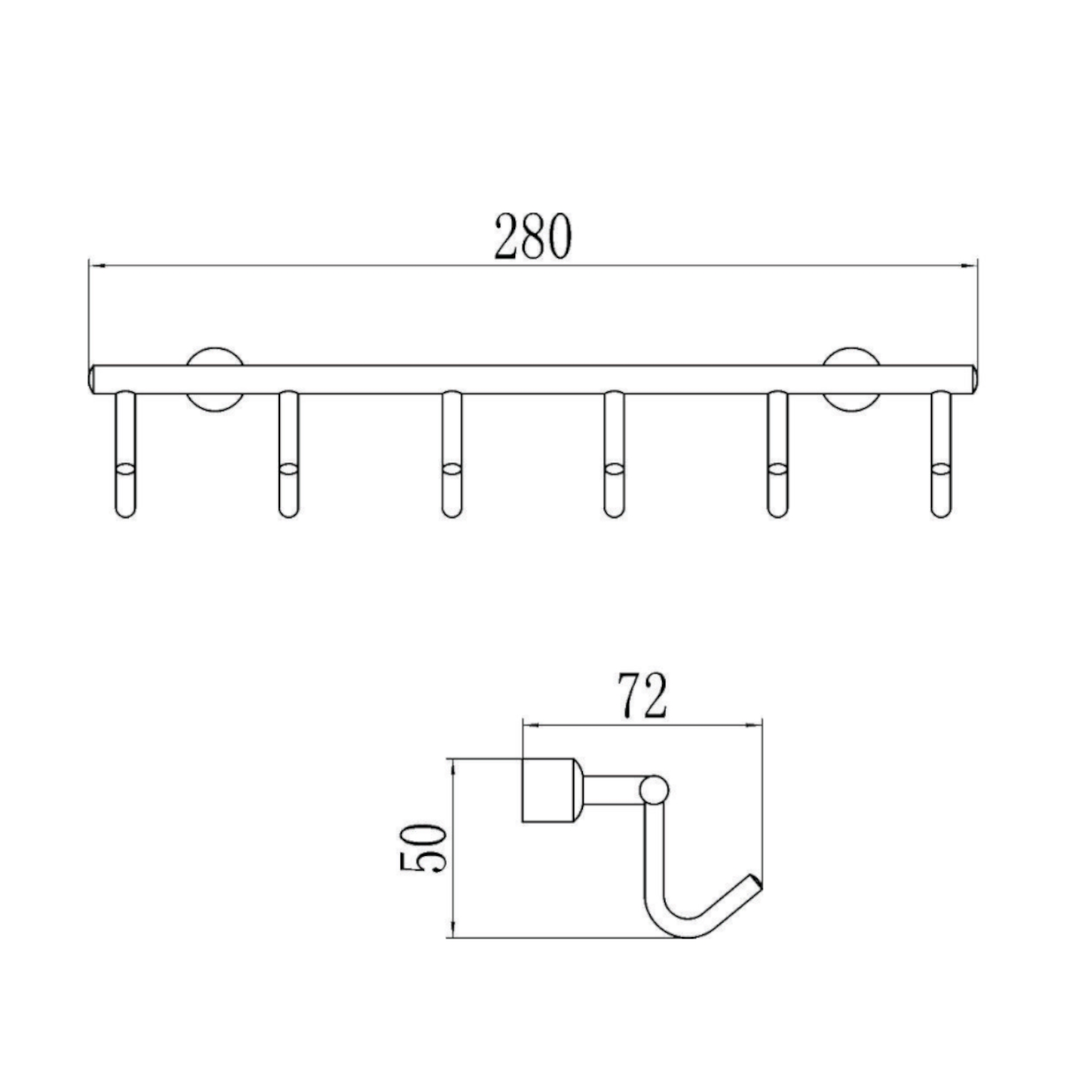 Планка с крючками Savol S-005256, хром