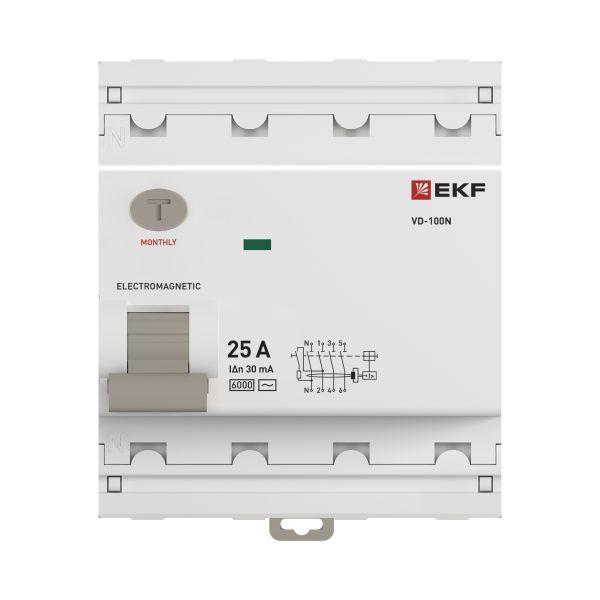 Выключатель дифференциального тока 4п 25А 30мА тип AC 6кА ВД-100N электромех. PROxima EKF E1046M2530