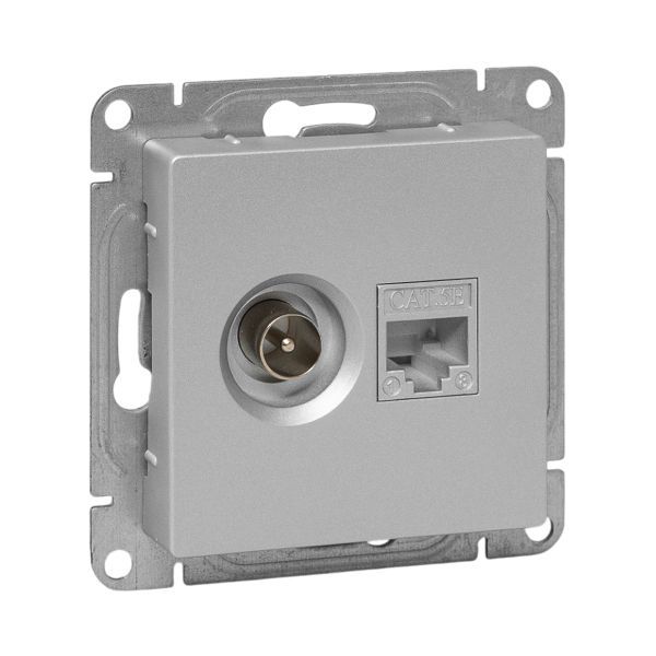 Розетка телевизионная + компьютерная СП Эпика TV + RJ45 кат.5 механизм алюм. EKF UP1-SOA-TV+RJ