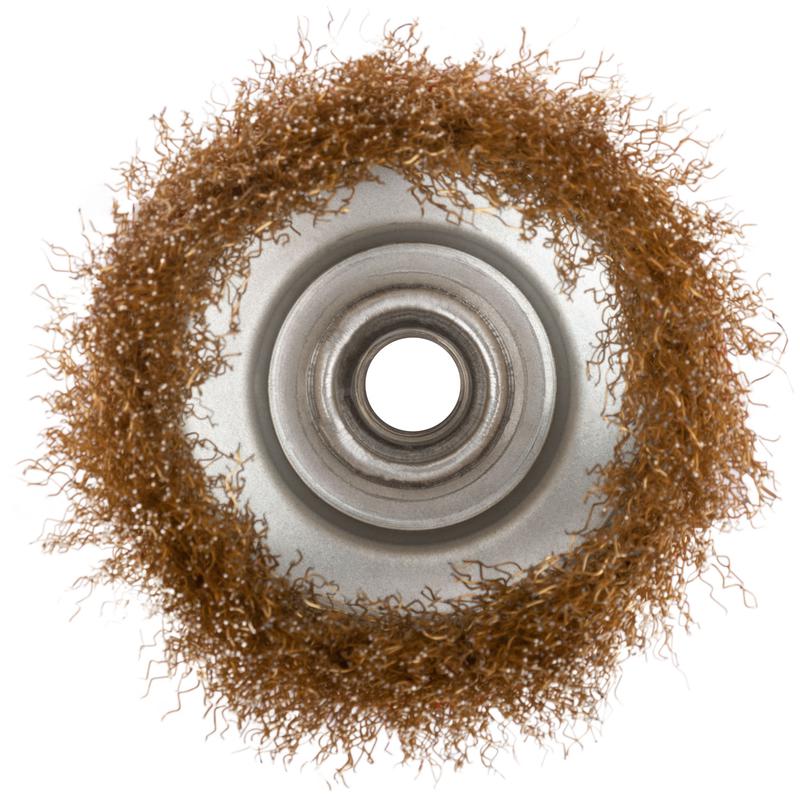 Корщетка чашечная гайка М14 стальная латунированная волнистая проволока 100мм КУРС 39038