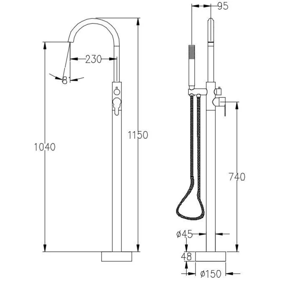 Смеситель для ванны напольный Savol S-SUS8802, сатин