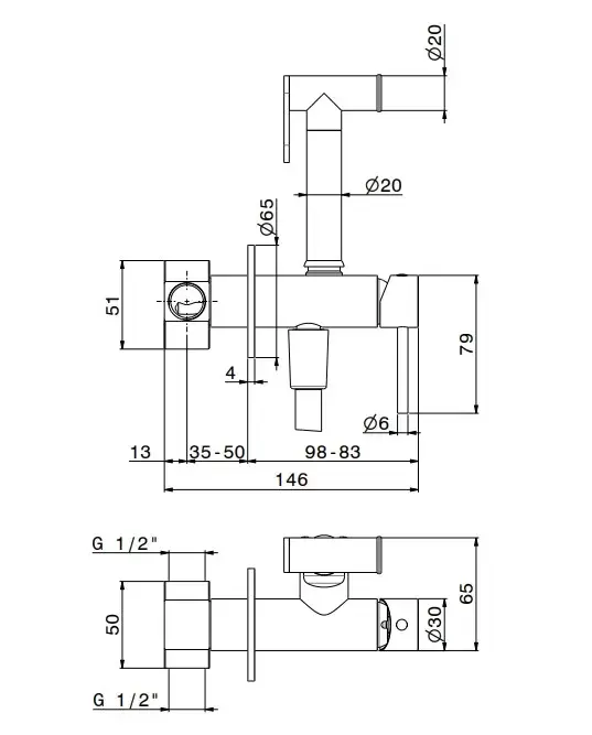 Cмеситель с гигиеническим душем встроенного монтажа, хром