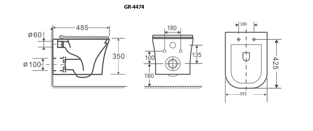 Унитаз gr-4474s style (485*355*350) подвесной безободковый