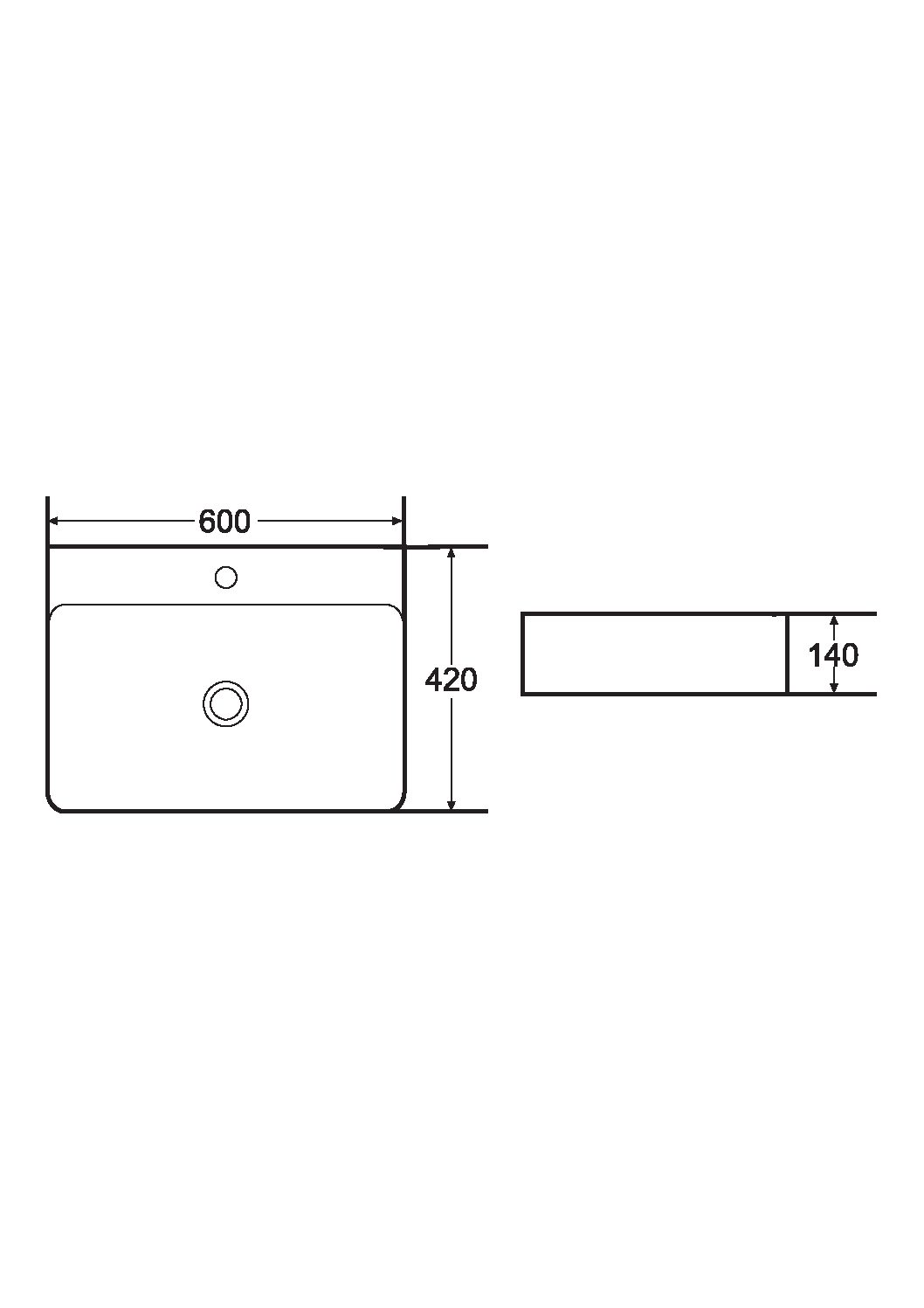 Раковина керамика прямоугольная под смеситель Черная VALLESSI