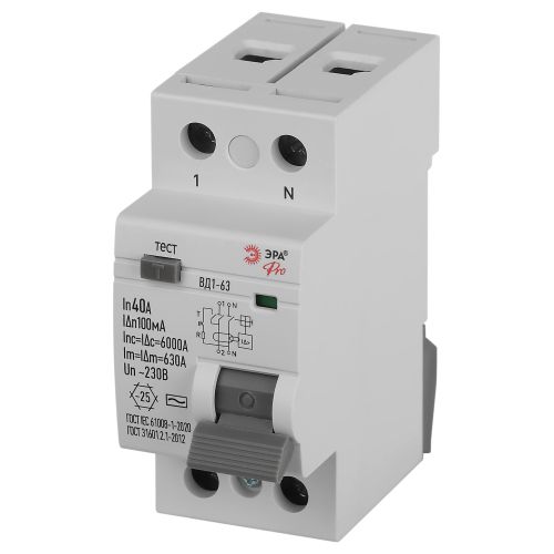 Выключатель дифференциального тока (УЗО) 2п 40А 100мА тип S ВД1-63 PRO электромеханич. VD2EM40S100 Эра Б0061791