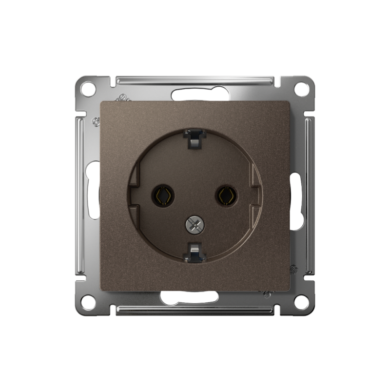 Розетка 1-м СП AtlasDesign 16А IP20 с заземл. механизм мокко SE ATN000643