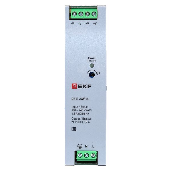 Блок питания на дин рейку 75Вт Uвх 220В AC Uвых 24В DC постоянного тока EKF DR-E-75W-24