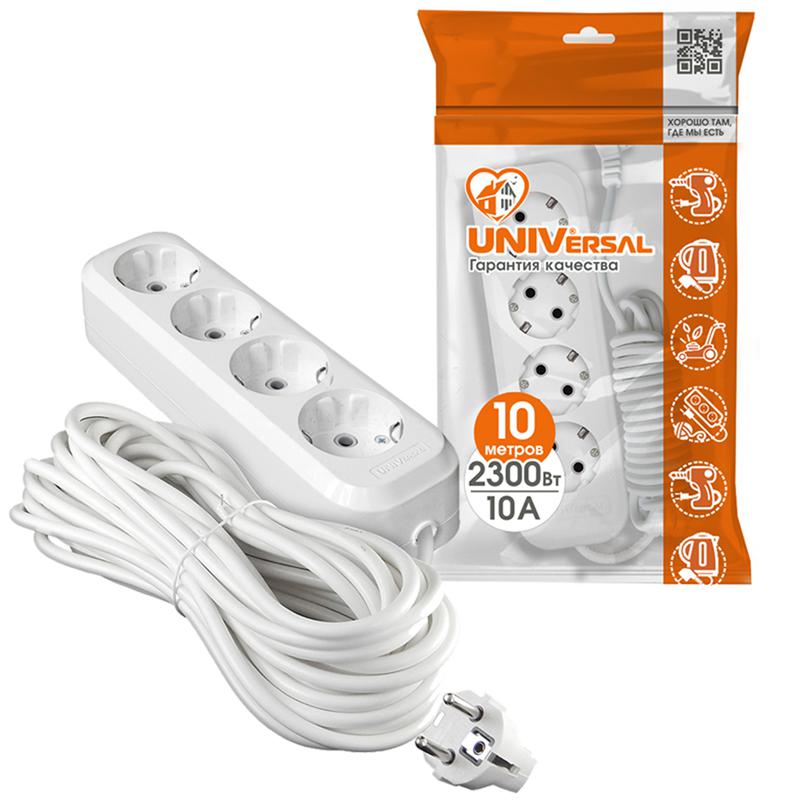 Удлинитель 4х10м с заземл. 10А IP20 У10-555 ПВС 3х1 UNIVersal 555-10