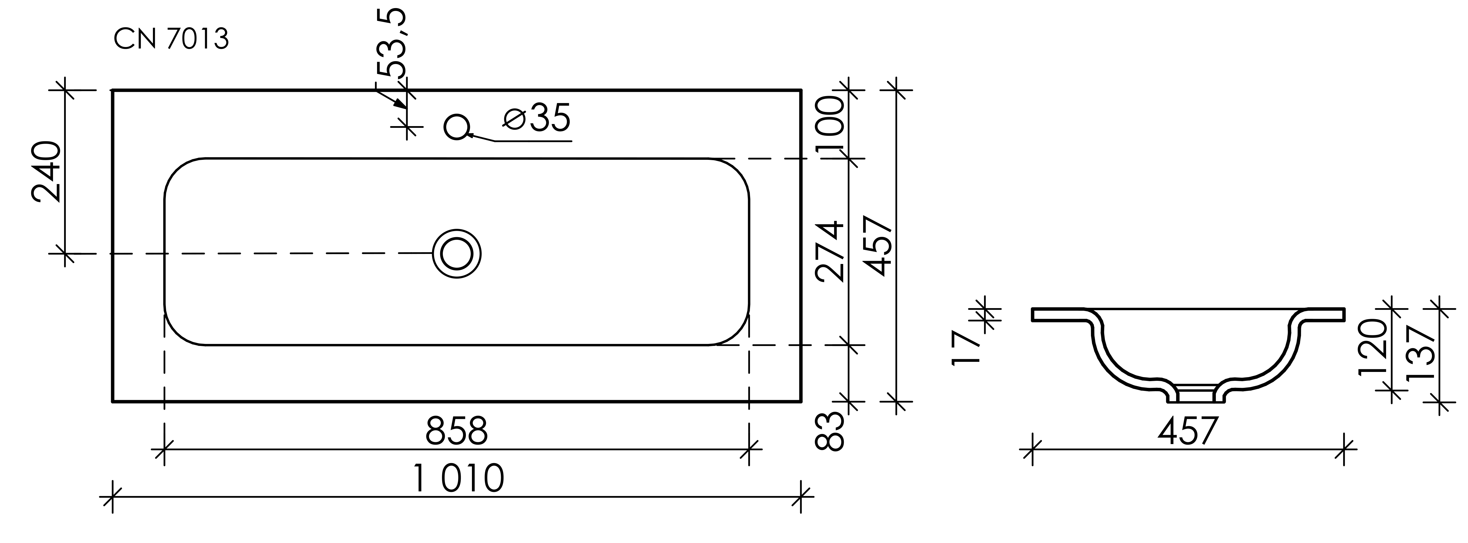 Умывальник накладной прямоугольный Element 1010*457*137мм, CN7013