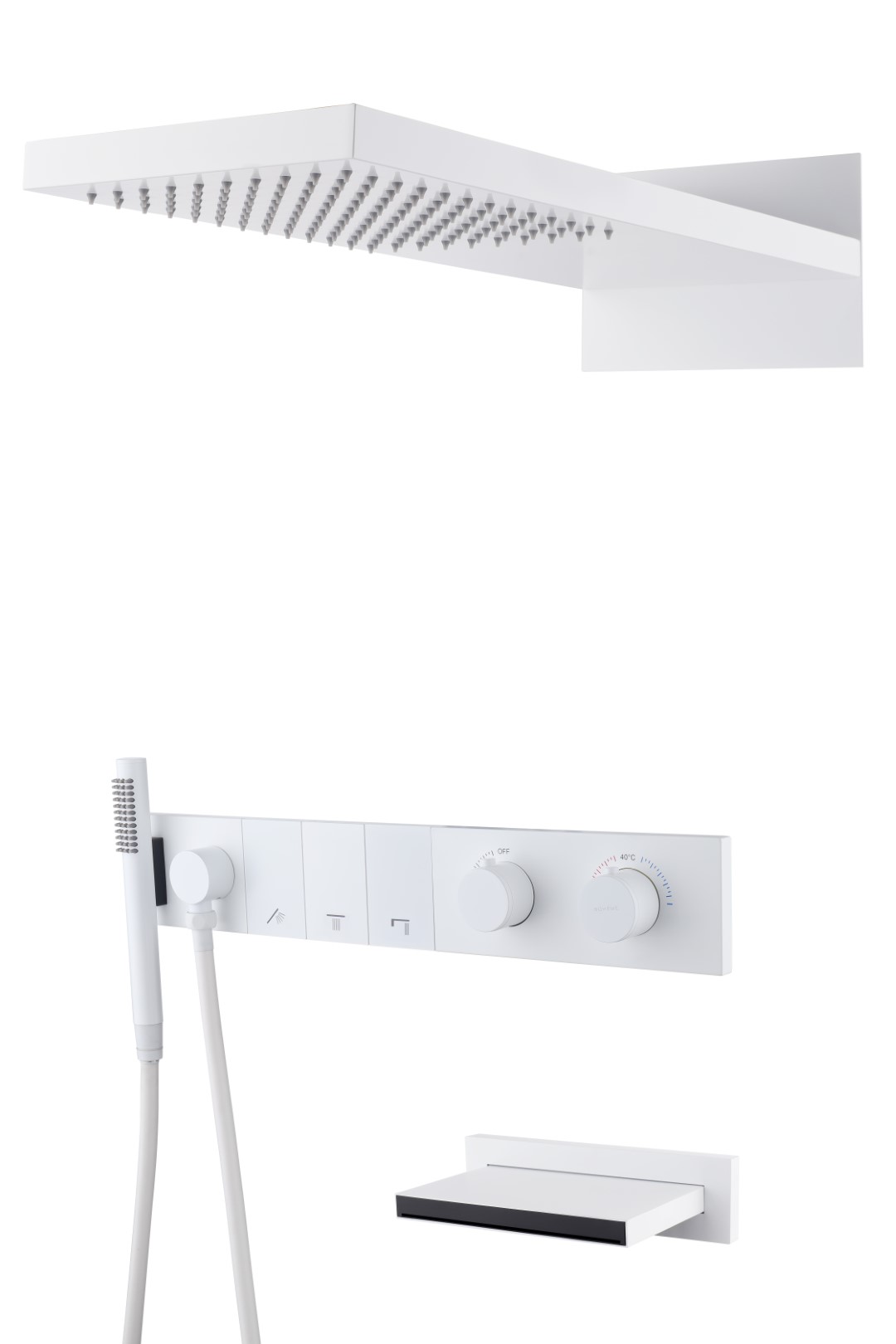 Встроенная душевая система  с изливом ZODIAC с термостатом, трехпозиционная MATT WHITE