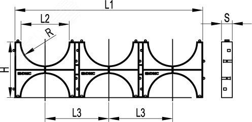 Держатель расстояния (кластер) 63мм для двустенных труб тройной