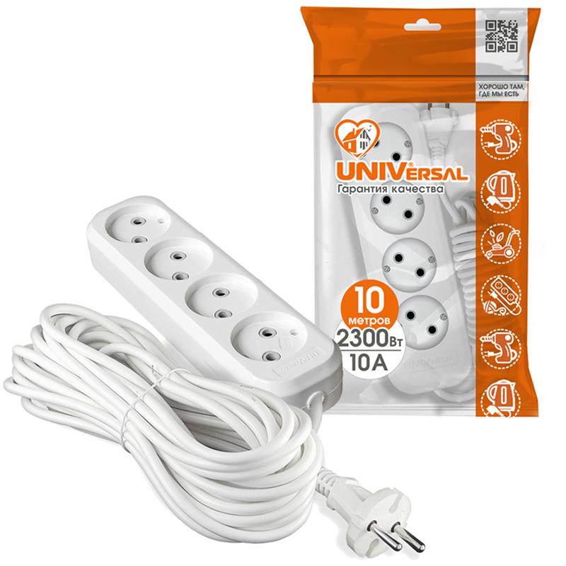 Удлинитель 4х10м без заземл. 10А IP20 Е-204 ПВС 2х1 АБС-пластик UNIVersal 9631971