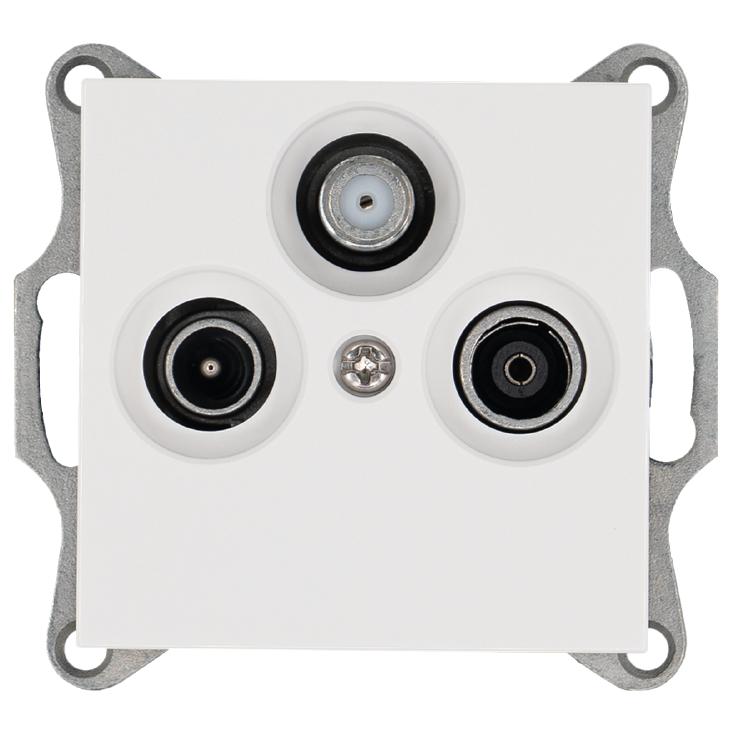 Розетка телевизионная проходная TV + FM + SAT 3-м Ф9.5мм механизм бел. глянцевый Jasmart G6207W