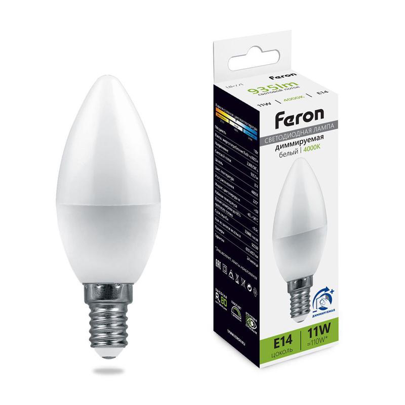 Лампа светодиодная диммируемая 11Вт 230В E14 4000К С37 LB-771 FERON 51056