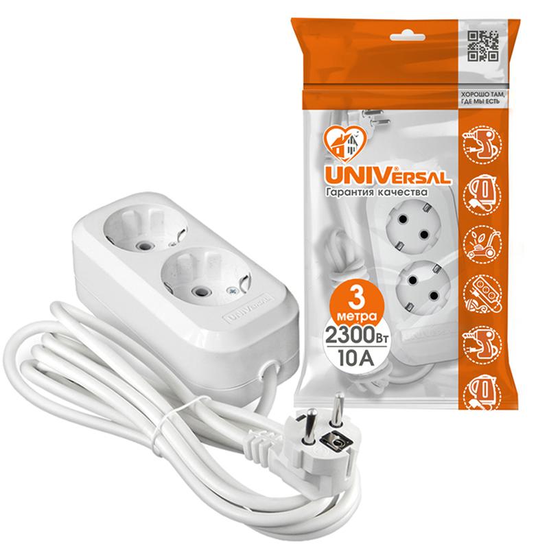 Удлинитель 2х3м с заземл. 10А IP20 У10-553 ПВС 3х0.75 UNIVersal 553-03