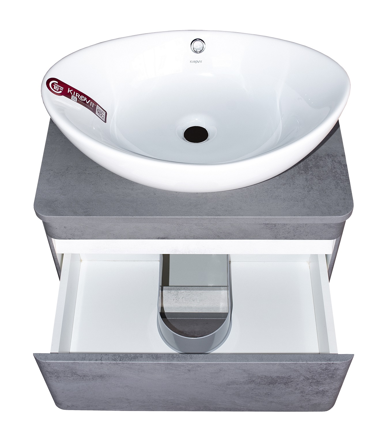 Тумба подвесная "Атлантика 60", Люкс бетон темный, (2 ящ.), со столешницей МДФ, PLUS