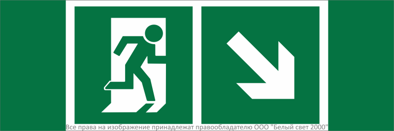 Знак безопасности NPU-3311.E36"Напр. к эвакуационному выходу направо вниз" Белый свет a32686