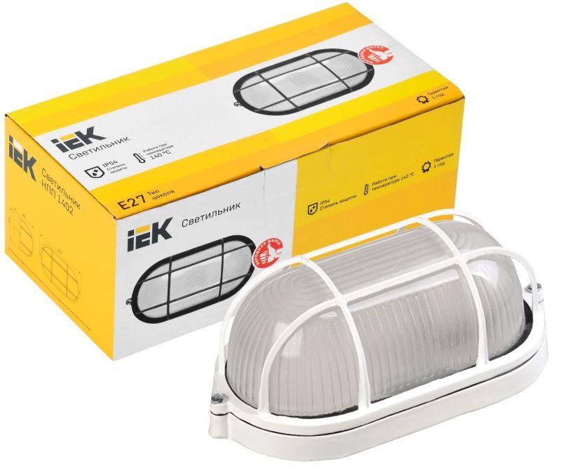 Светильник НПП 1402 60Вт E27 IP54 бел. овал с решеткой IEK LNPP0-1402-1-060-K01