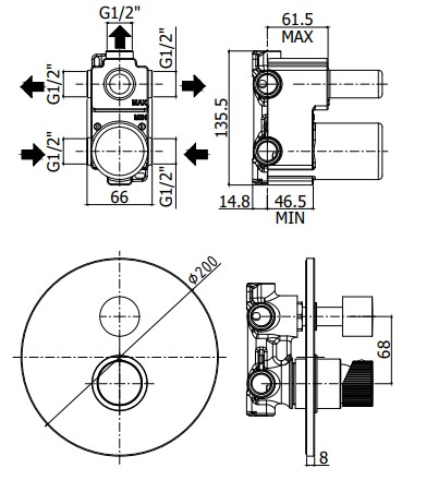 Смеситель встраиваемый для душа на 3 выход Paffoni JO JO019NO встраиваемый Черный матовый