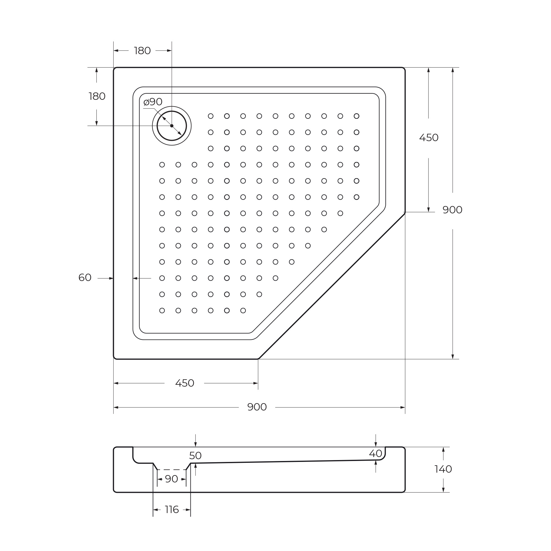 Акриловый поддон CEZARES TRAY-A-P-90-15-W0