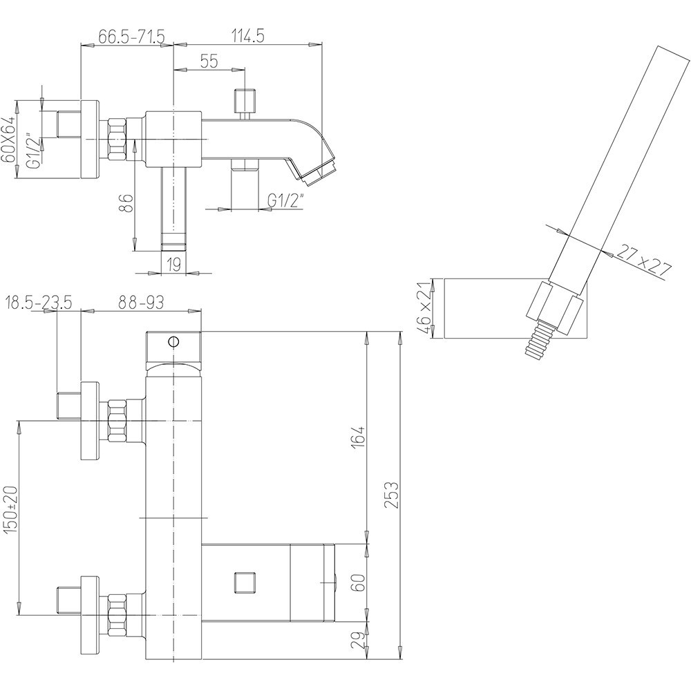 Смеситель Paini Q 19CR105KM для ванны с душевым набором