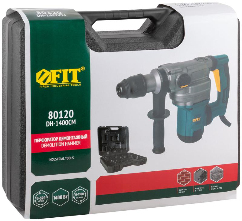 Перфоратор демонтажный 1400Вт 0-520об/мин 0-4100уд/мин 9Дж 2 режима SDS-MAX FIT 80120