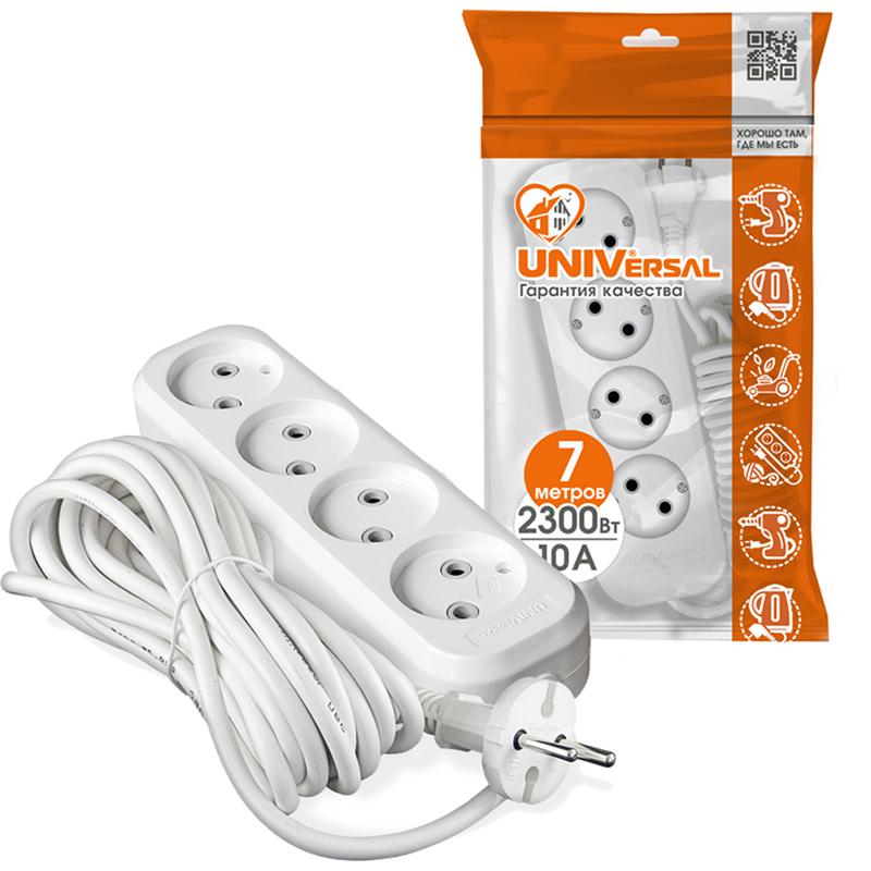Удлинитель 4х7м без заземл. 10А IP20 Е-204 ПВС 2х1 АБС-пластик UNIVersal 9631970