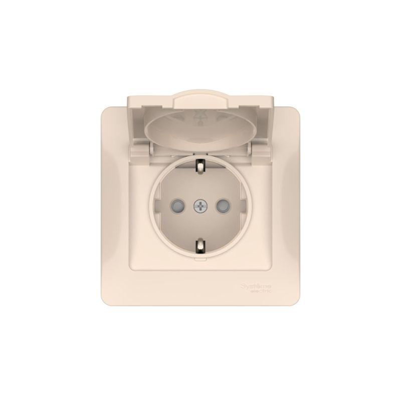 Розетка Glossa 16А IP20 с заземл. защ. шторки с крышкой быстрозажим. клем. в сборе беж. SE GSL000246S