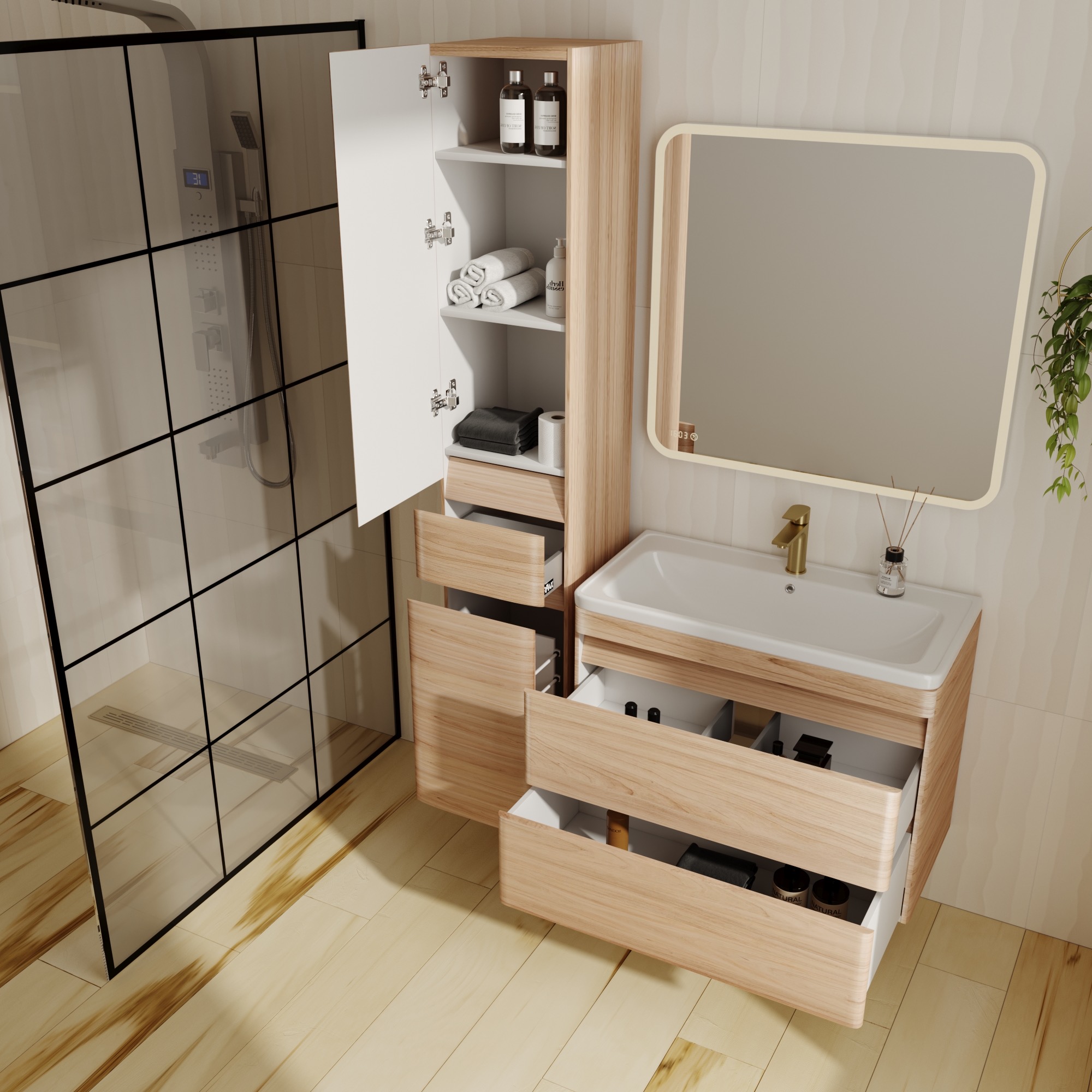 Тумба подвесная "Атлантика 80", Люкс ясень перламутр, PLUS