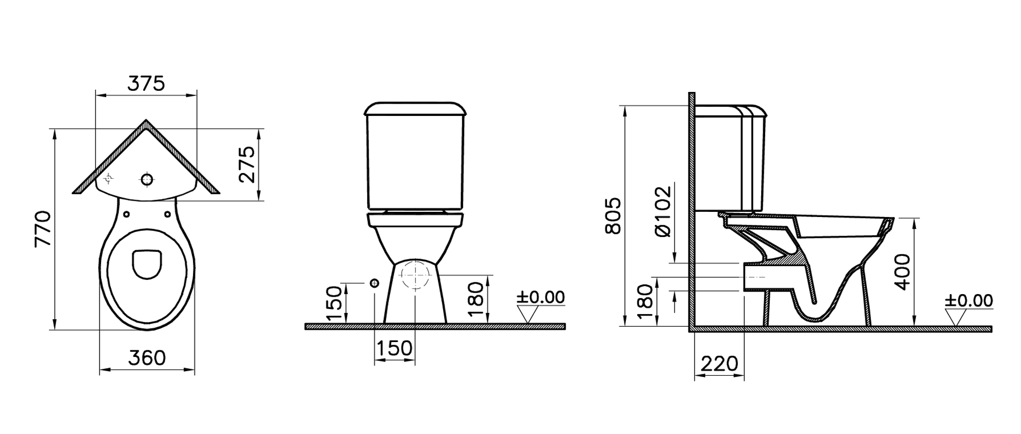 Комплект углового унитаза Arkitekt, сиденье микролифт, механизм 3/6 л, 9754B003-7201